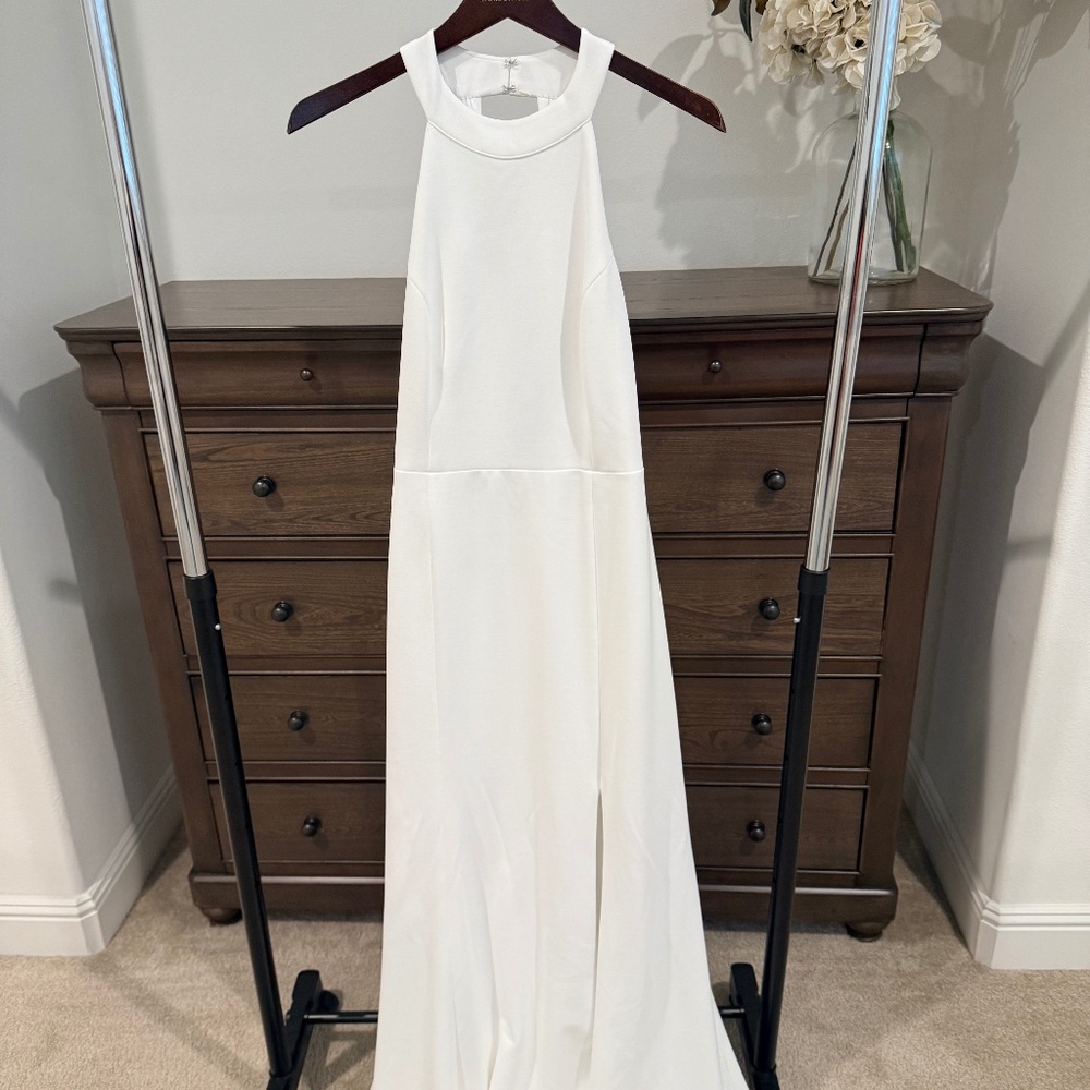 BHLDN Juliana High-Neck Side-Slit Stretch Crepe Maxi Dress